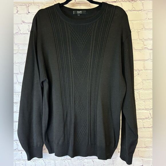 Raffi Linea Uomo Brown Black Classic Merino Wool Blend Crew Neck Sweater Size L - Picture 1 of 8